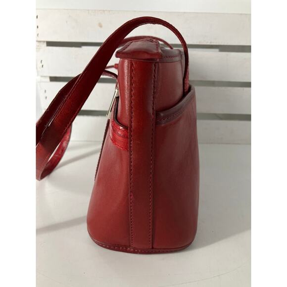 BRIGHTON SMALL RED SMOOTH LEATHER ANIMAL PRINT SHOULDR BAG - Picture 4 of 16